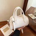 Chic white lychee pattern mini Boston handbag with detachable adjustable shoulder strap - Off White