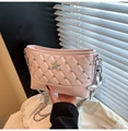 Pink quilted bucket bag featuring rhinestone studs, star pendants and silver chain strap - Pink with Pendant