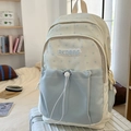 Cream and blue star print school backpack with RKDBAG logo on a white suitcase - Blue (Without Charm)