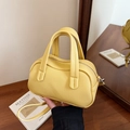 Chic yellow lychee pattern leather Boston handbag with detachable strap for women - Yellow