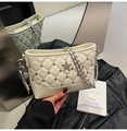 Chic white quilted bucket bag featuring a silver star emblem and rhinestone accents - White with Pendant