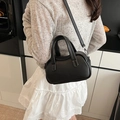 Classic black lychee texture leather Boston bag with dual handles and crossbody strap - Black
