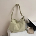 Light green plaid tote bag with matching mini pouch and wide shoulder strap - Green