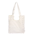 White canvas tote bag with elegant lace embroidery trim and spacious vertical design - White
