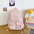 Details des rosa Canvas-Rucksacks mit Multi-Taschen-Design und Doherty-Stickerei - Rosa