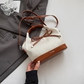 Bolso vintage de tejido crema con adornos de cuero marrón y detalle de lazo - Marrón Pequeño