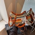 Striped woven straw crossbody bag with brown leather trim and metallic star charm - Multicolor Small With Pendant
