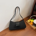 Schicke schwarze gewebte Unterarmtasche mit Schleife aus Glattleder für Damen im Lifestyle-Look - Schwarz