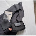 Retro black leather and tweed patchwork crossbody bag for women with flap magnetic closure - No Pendant / Black