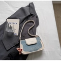 Blue denim and cream leather small crossbody bag with adjustable shoulder strap - No Pendant / Off White