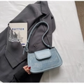 Chic light blue glitter crossbody bag with smooth leather trim and adjustable shoulder strap - No Pendant / Blue