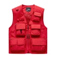 Red outdoor tactical vest with multi-pockets and breathable mesh lining for fishing - Red