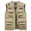 Gilet de plein air multi-poches en maille kaki pour la pêche et la photographie - S / Kaki