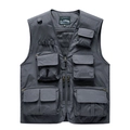 Deep grey multi-pocket utility vest with mesh lining and water-resistant fabric finish - Gray