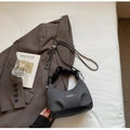 Gray knitted handbag with black handle and silver chain strap, minimalist luxury style - No Pendant / Black