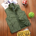 Military green outdoor functional vest with zip pockets and mesh lining on wood floor - M / Army Green