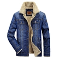 Veste en jean bleu foncé pour homme avec doublure et col en polaire sherpa beige - L / Bleu clair