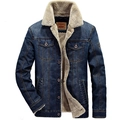 Veste en jean bleu foncé pour homme avec doublure sherpa chaude et boutonnage classique - L / Bleu foncé