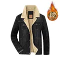 Veste en jean bleu foncé pour homme avec doublure sherpa beige et poches poitrine - 7XL / Noir