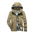 Men's khaki outdoor hooded jacket with waterproof fabric and breathable mesh lining - M / Khaki