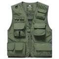 Army green outdoor multi-pocket fishing vest with V-neck and durable utility fabric - M / Army Green