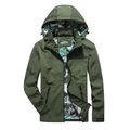 Men's outdoor hooded windbreaker in army green with waterproof fabric and camo lining - M / Army Green