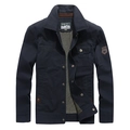 Giacca da lavoro casual da uomo blu scuro con colletto rovesciato e toppe vintage - M / Blu Reale