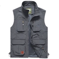 Men's outdoor utility fishing vest in dark grey featuring multi-pocket functional design - M / Gray