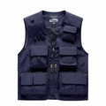 Men's casual deep blue multi-pocket functional vest with breathable mesh lining - Dark Blue