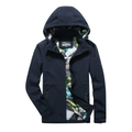 Men's navy blue hooded outdoor jacket with camouflage mesh lining and outdoor logo - M / Royal Blue