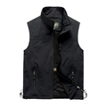 Black outdoor casual vest with stand collar, mesh lining and zipper pockets - M / Black