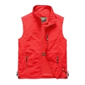 Lightweight red outdoor vest with standing collar and hidden zipper pockets - M / Red