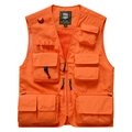Men's outdoor utility vest in bright orange with multiple pockets and breathable mesh - M / Orange