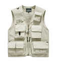 Quick-dry mesh fishing vest with multiple pockets in khaki beige color, size L - 7XL / White