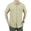 Camisa táctica de manga corta para hombre en color caqui con bolsillos dobles y duradera - 3XL / Caqui