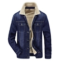 Herren Winter-Jeansjacke mit warmem Sherpa-Fleece-Futter und klassischem dunkelblauem Design - 4XL / Blau