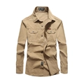 Camicia cargo da uomo kaki slim fit stile militare con doppie tasche sul petto - M / Cachi