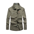 Armeegrünes Herren Langarmhemd im Workwear-Stil mit Brusttaschen aus robustem Baumwollstoff - XL / Armeegrün