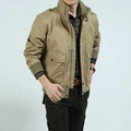 Veste décontractée kaki pour hommes avec col montant, épaulettes et poches style militaire - XL / Kaki