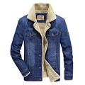 Giacca di jeans blu scuro da uomo con fodera in sherpa calda e colletto in pile morbido - 2XL / Azzurro
