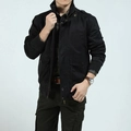 Men's black military style work jacket with stand collar and epaulets detailing - 3XL / Black