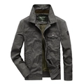 Giacca outdoor casual in cotone grigio scuro da uomo con dettagli ricamati - 6XL / Verde Militare