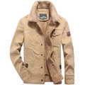 Giacca in tela kaki da uomo con fodera in pile, colletto sherpa e stile americano - XL / Cachi