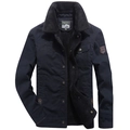Giacca invernale da uomo blu scuro con caldo colletto in lana d'agnello e ricamo outdoor - 5XL / Blu scuro