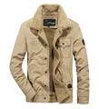Veste d'hiver en toile kaki pour hommes avec col en polaire sherpa épaisse et doublure - XL / Kaki