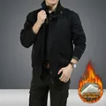 Men's black military style bomber jacket with warm fleece lining and stand collar - M / Fleece Lined Black