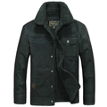 Veste d'hiver homme vert foncé avec col en polaire épaisse et broderie fashion - XL / Noir