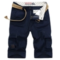 Men's loose dark blue cargo shorts with multi-pocket design and woven belt - EU 44 / Dark Blue