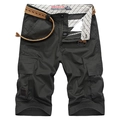 Men's relaxed fit multi-pocket dark grey cargo shorts with woven belt and cotton fabric - EU 40 / Army Green