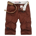Men's loose cargo shorts in rust red with pockets and a woven belt, flat lay style - EU 44 / Burgundy